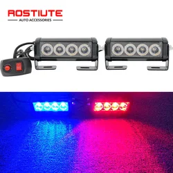 2 In 1 LED Emergency Strobe Lights Bar Red Blue White Yellow Warning Police Grille Lights Bar for Motorcycle Vehicle Truck Van