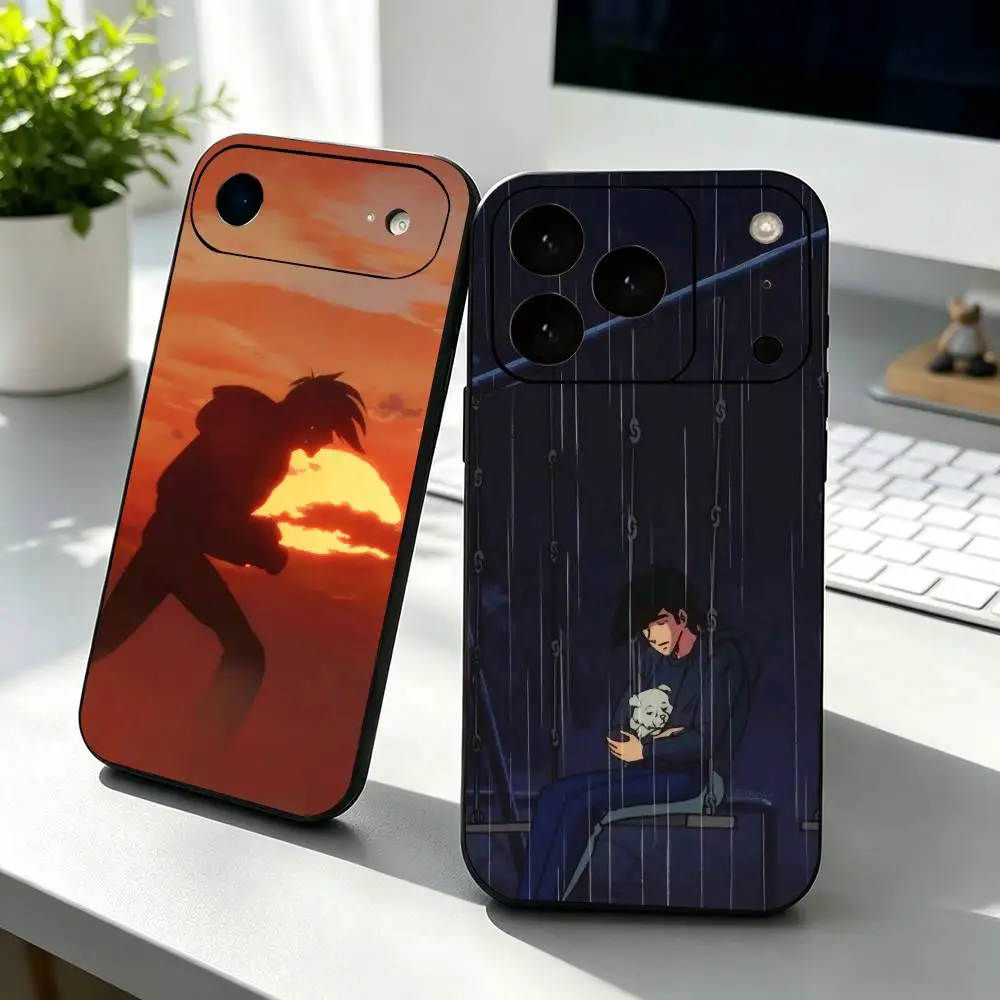 Funda de Teléfono Anime Joe Y-Yabuki A-Ashitas No J-Joe para iPhone 17, 16, 15, 14, 13, 12, 11 Plus, Pro Max, Otros, Cubierta Negra Suave