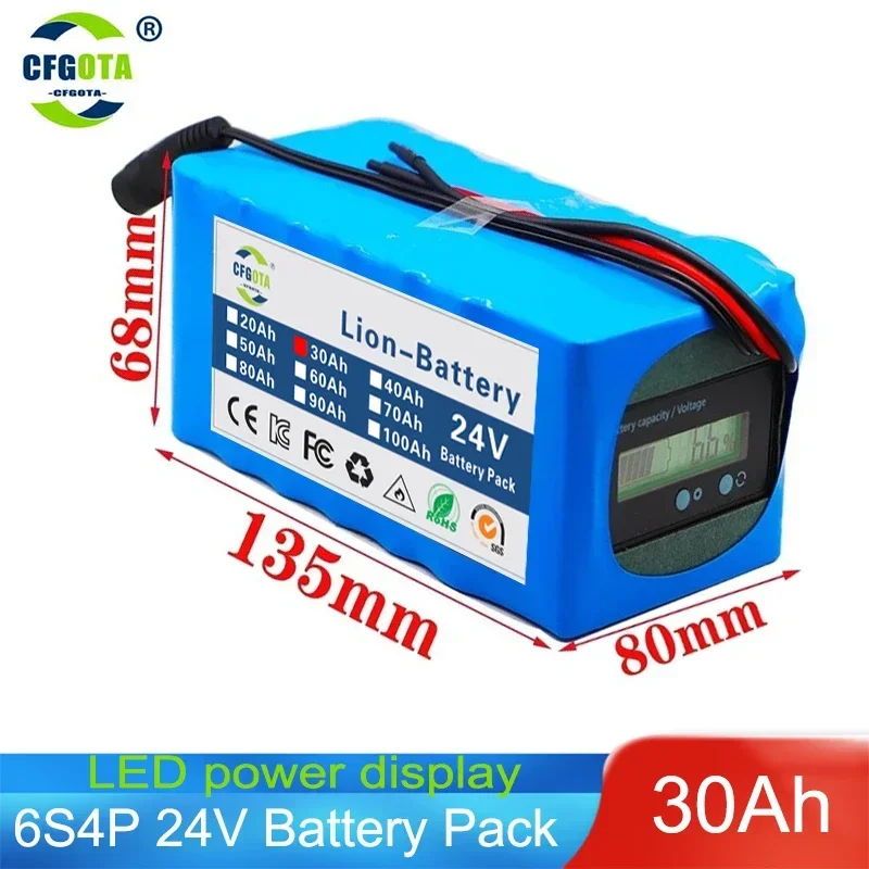 

High power battery 24V 6s4p 30ah, high power battery 500W, BMS 25.2V 30000mAh power battery, bicycle with capacity indicator