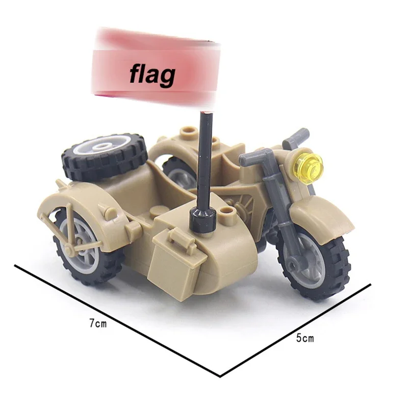 Military WW2 Moto Three Rounds Motorcycle Vehicle Tool Car Army Figures Accessories Building Blocks Toys For Children Kits MOC