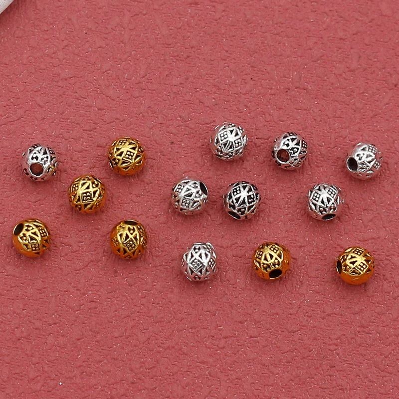 100pcs/Lot Retro Antique Silver Color Small Loose Beads 4mm Handwoven Bracelets Earrings Spacer Charms DIY Jewelry Materials