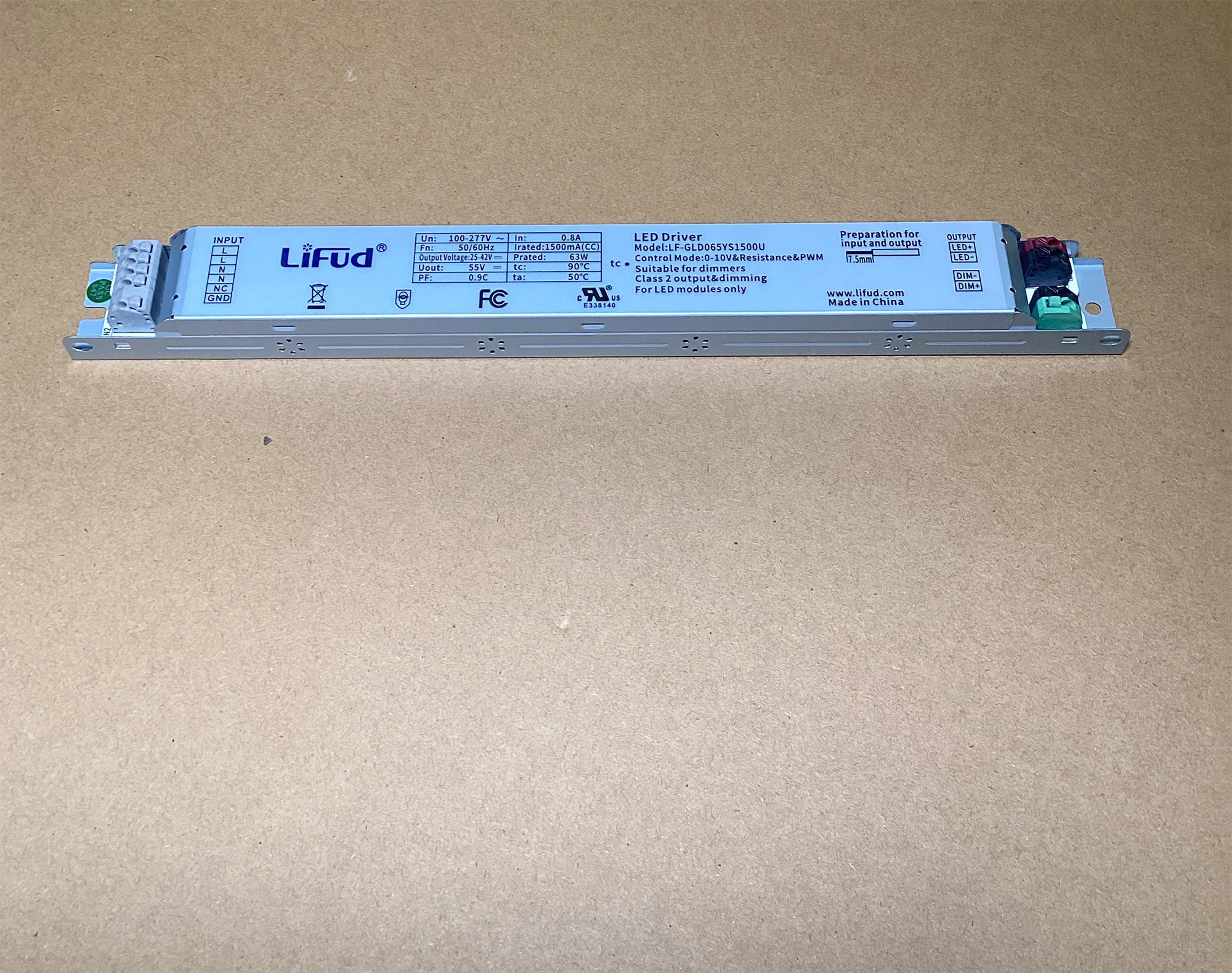 100-277V Dimmable 50W/60W Tri-proof Linear LED Driver 0-10V/PWM/Rx Dim LF-GLD065YS1500U GLD055YS For Indoor Office Lighting
