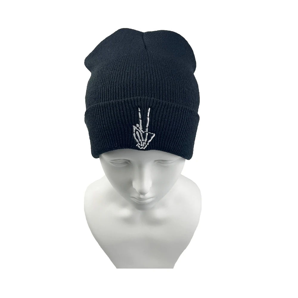 1szt Jesień Zima Czaszka Haft na palec Czapka z dzianiny Unisex Wysokiej jakości moda Hip Hop Czapka z daszkiem Outdoor Warmer Bonnet Access