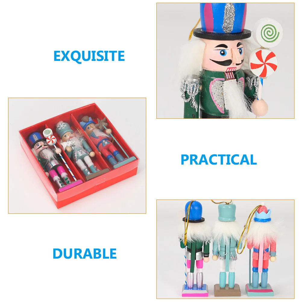 

3Pcs Festival Nutcracker Decor Nautical Style Wooden Craft Ornament for Table Shelf Living Room Fireplace Display