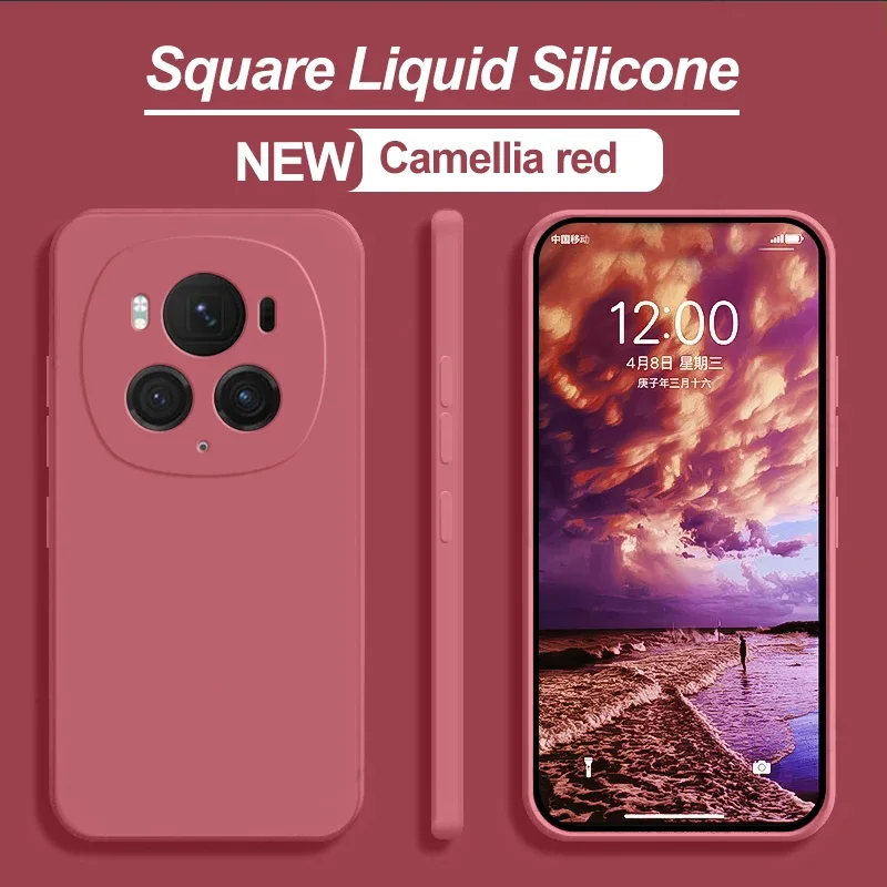 Luxury Square Liquid Silicone Phone Case Cover For Honor Magic6 Magic 6 Pro 6Pro Magic6Pro 5G Soft Candy Color Back Cover