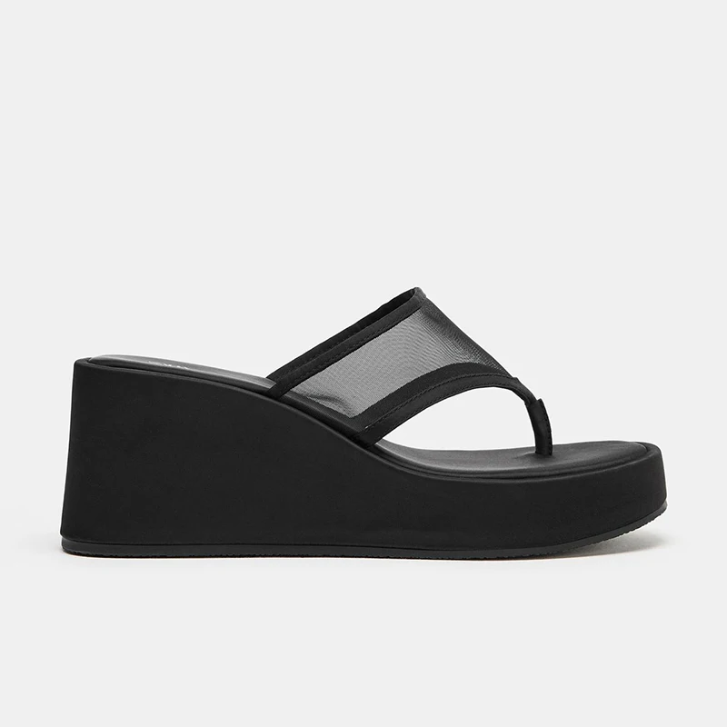 Summer New High Heel Platform Sandals Holiday Style Buckle Toe Slippers Thick Bottom Clog Slippers Trendy Slip-On Shoes