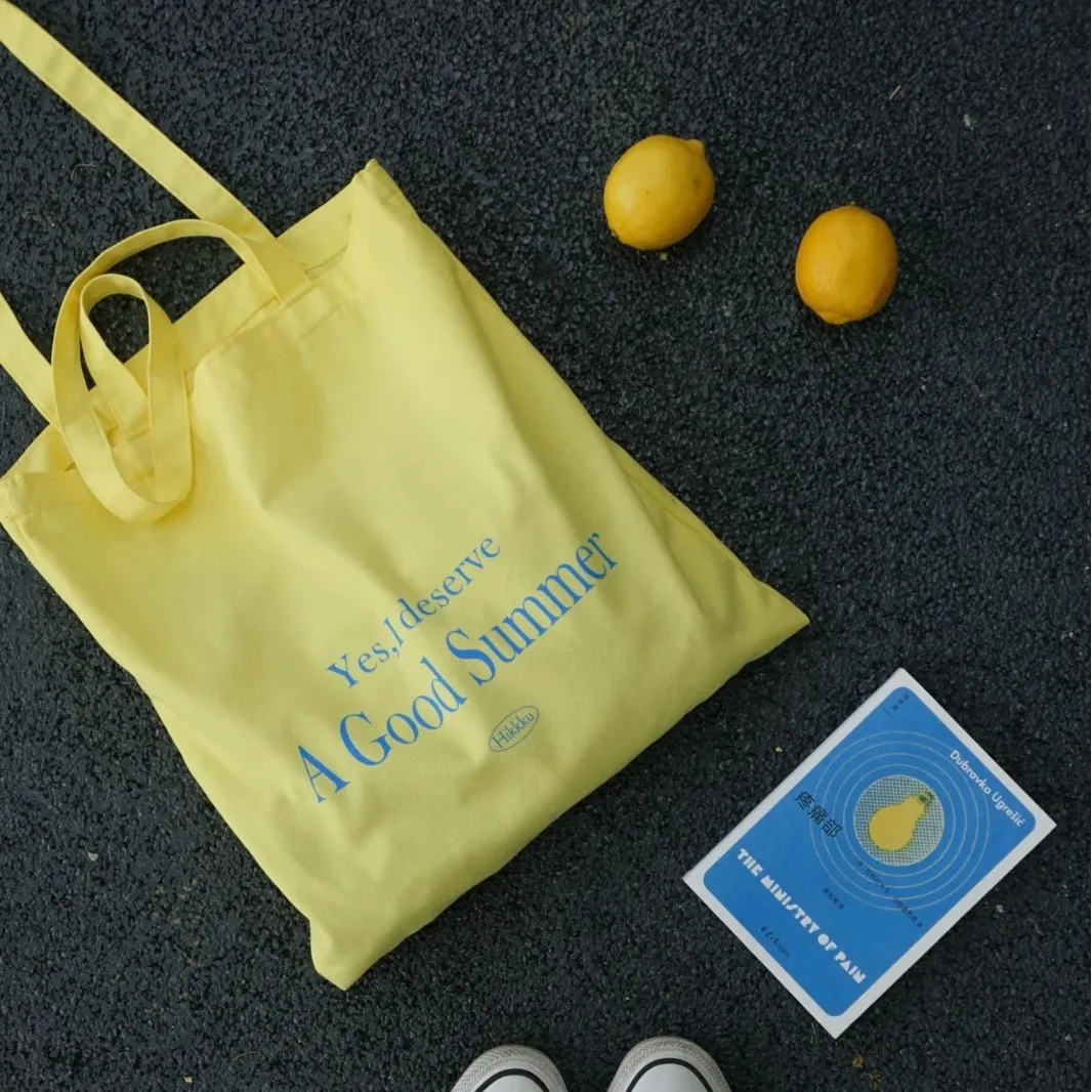 

2025 Niche versatile yellow large capacity relaxing ins canvas bag