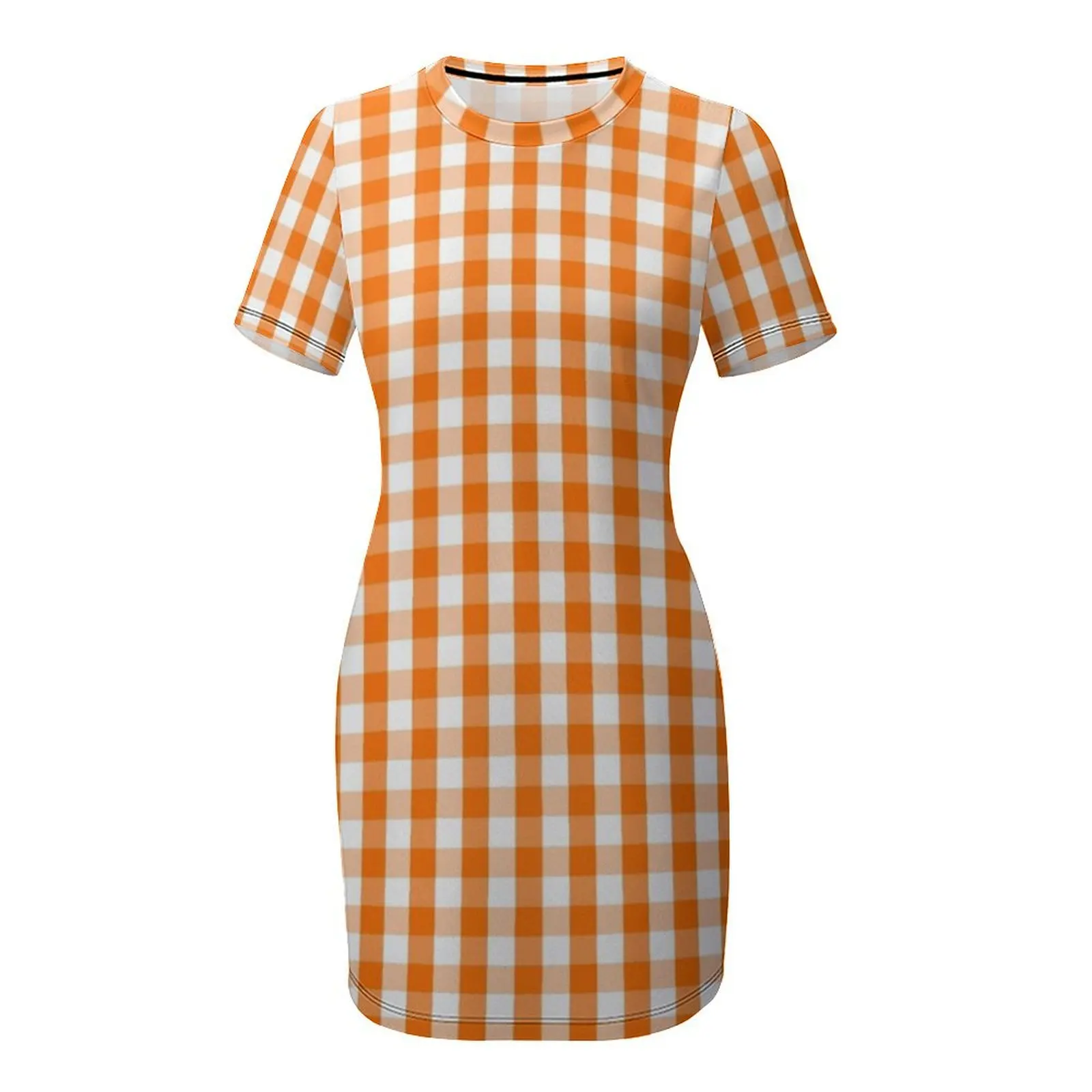 Abito classico a maniche corte con motivo a quadretti a quadretti arancione e bianco con zucca, abiti da donna, abito da ballo, abito moda donna 2025