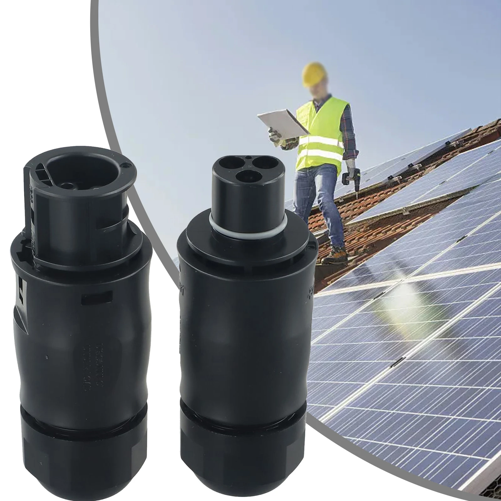 3 Pin AC Socket Female and Male Set with IP68 Waterproof Rating for Inverter Usage Compatible with 10 13mm Diameter Cable