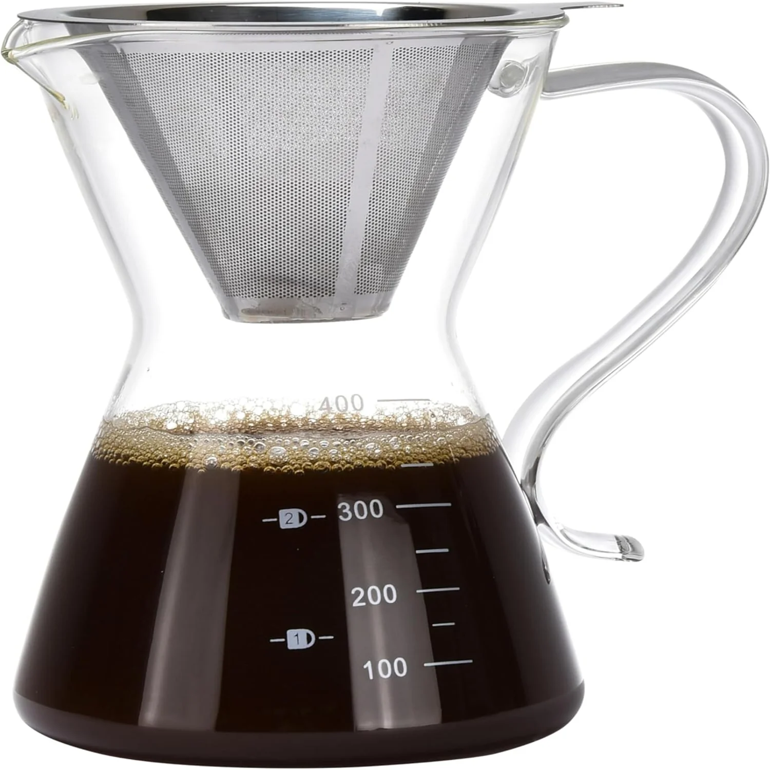 Transparent Glass Pour Over Coffee Maker Set - Gooseneck Spout Portable Brewer - 400ml Coffee Dripper Kettle