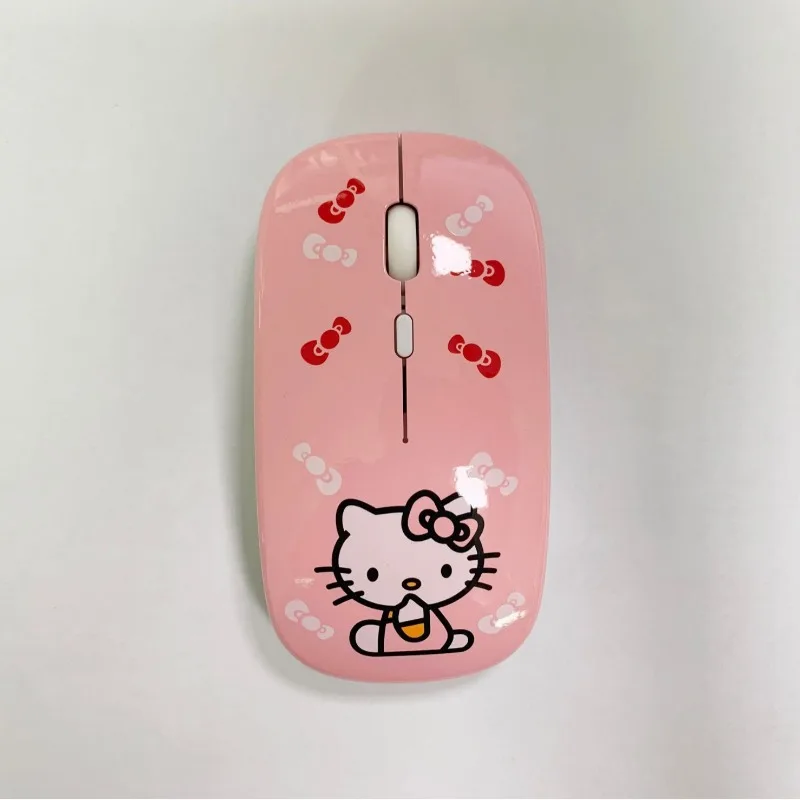 سانريو مرحبا كيتي فتاة سماعة لاسلكية تعمل بالبلوتوث ماوس شخصيات أنيمي رقيقة جدا صامتة صغيرة USB 2.4G ماوس باد الكمبيوتر المحمول