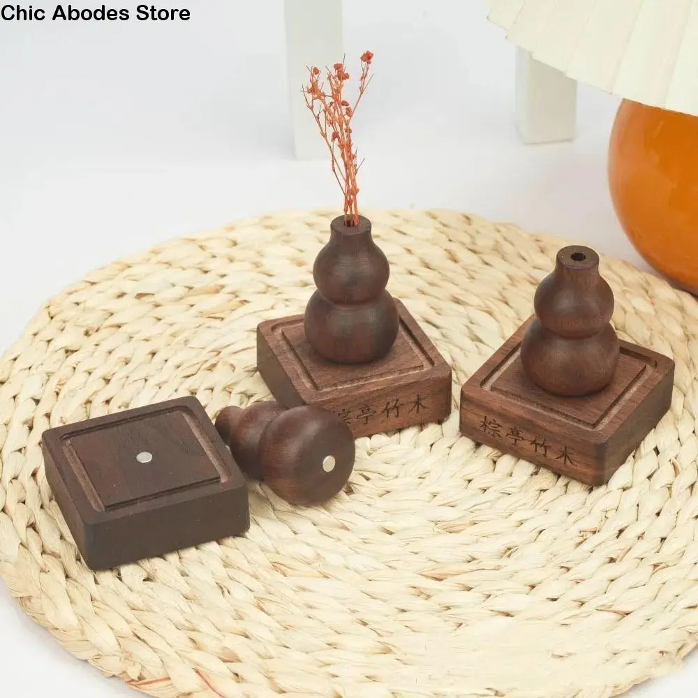 

Desktop Ornament Wood Oil Diffuser No-Oil Wooden Base Mini Flower Vase Portable Fresh Air Flower Arrangement Bottle Room Car