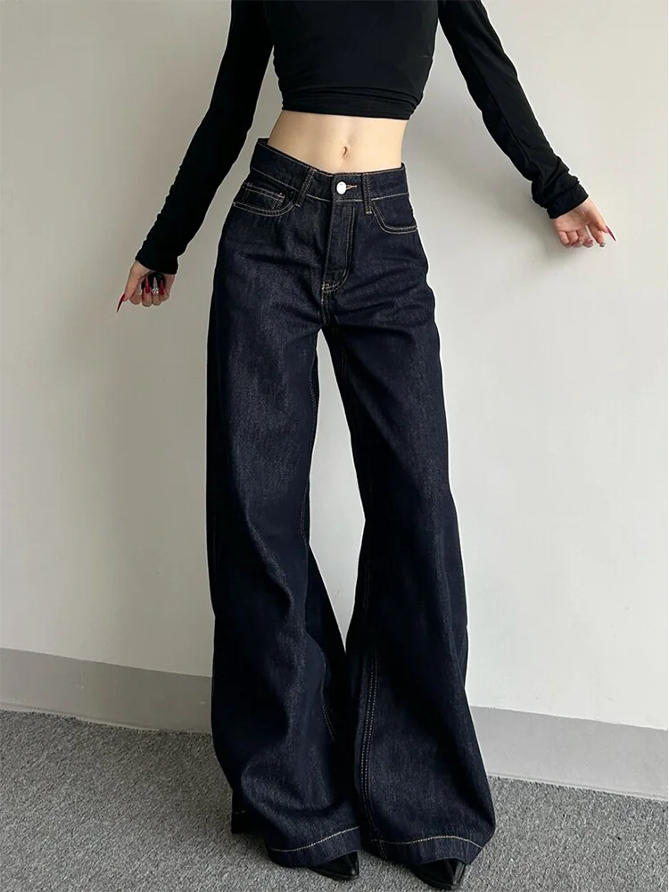 

High Waist Wide Leg Denim Jeans plus Size Loose Fitting Deep Blue Casual Style Women's Autumn Winter New Fashion Slimming Dra...