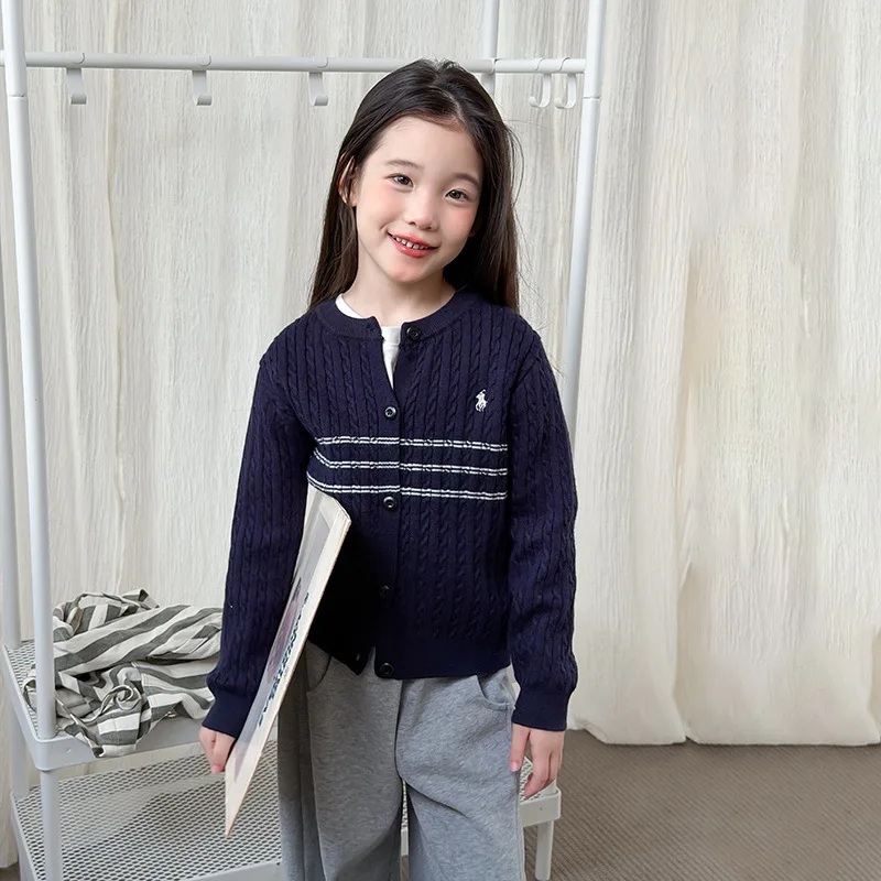 Children's New Knitting Comfortable Casual Stripe Fried Dough Twists Cardigan Boutique Clothing Simple Style