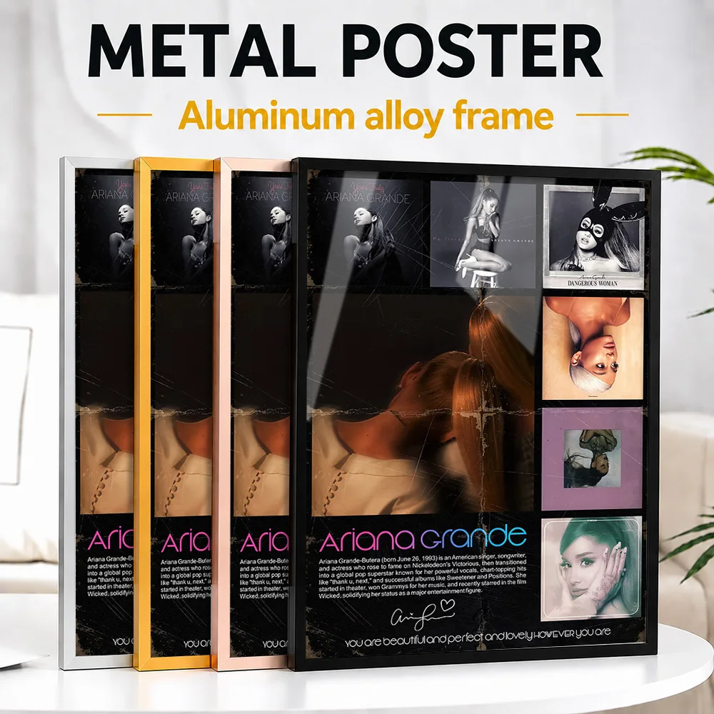 Ariana Grande Collage Metal Poster With Aluminum Alloy Frame Personalized Photo High Contrast Stage Style Wall Art For Bedroom
