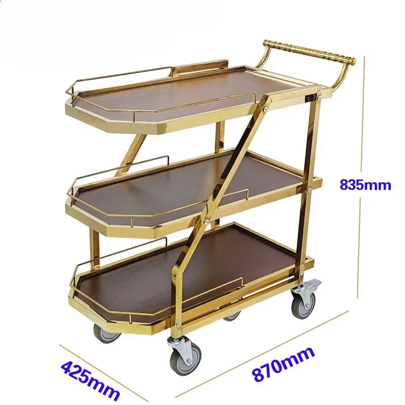 Stainless steel wine cart round two-layer tea cart 4S shop mobile trolley food delivery beer beverage cart