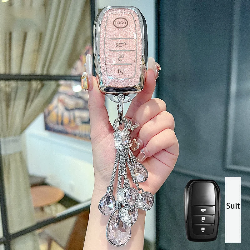 

Pink Diamond for Toyota Corolla Cross Sienna Venza Harrier Hilux Tundra Land Cruiser Alphard Remote Car Key Case Cover Holder