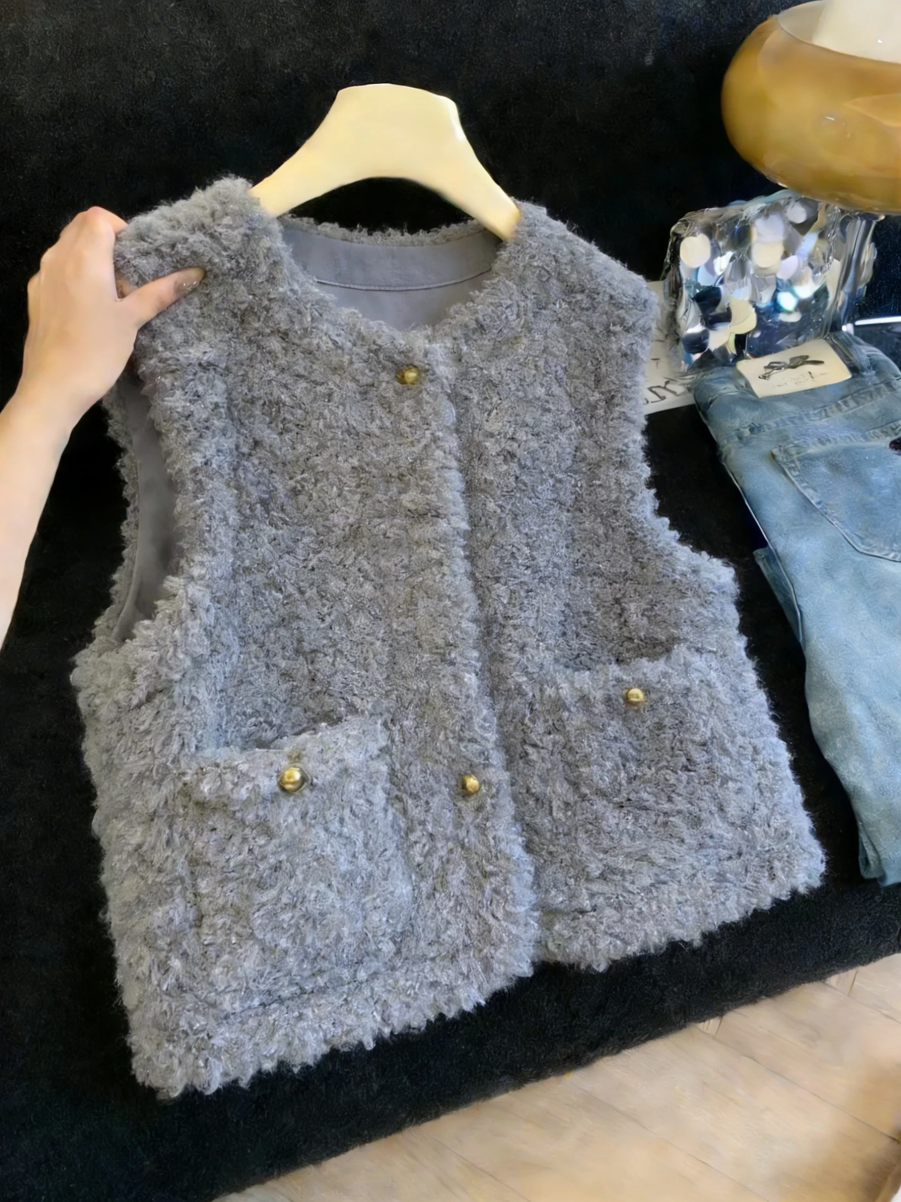 

Корейский винтажный жилет из овечьей шерсти в стиле пэчворк, свободный крой, унисекс, весна-осень, повседневный, асимметричный