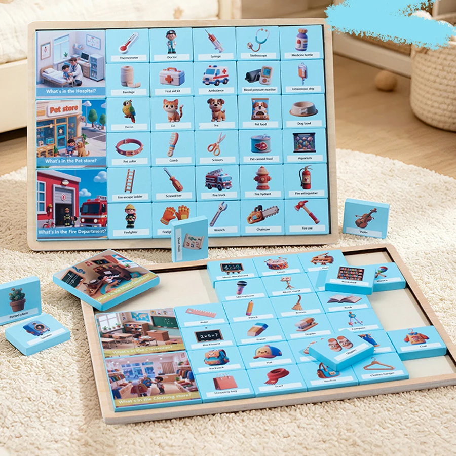 

Wooden Scene Matching Game for Kids Montessori Educational Toy Cognition Sorting Puzzle Preschool Learning Interactive Gift