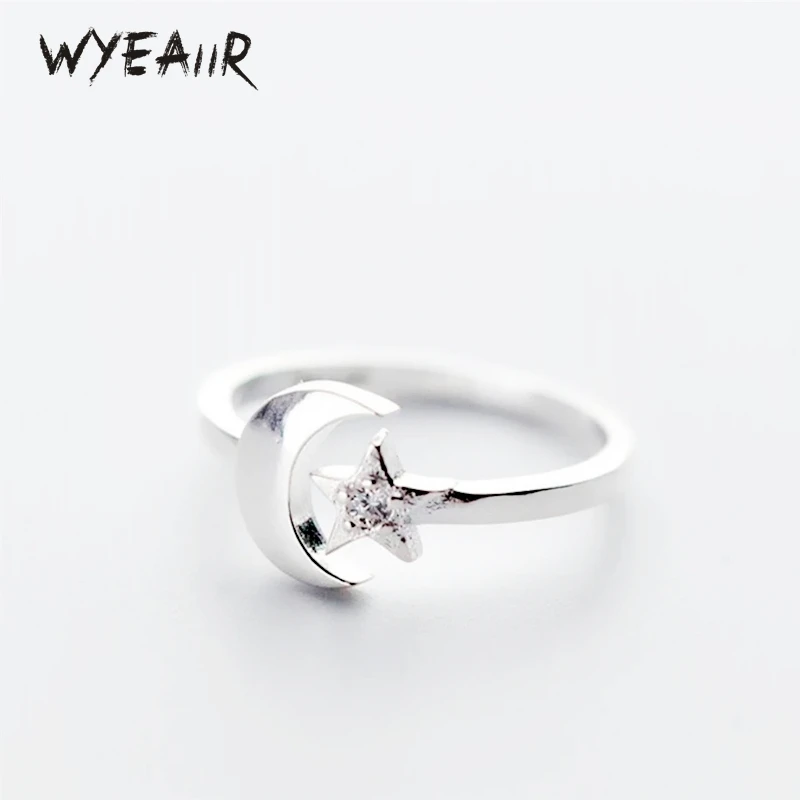 

WYEAIIR стерлингового серебра 925 пробы, милые блестящие лунные звезды, ювелирные изделия, женское кольцо с отверстием изменяемого размера