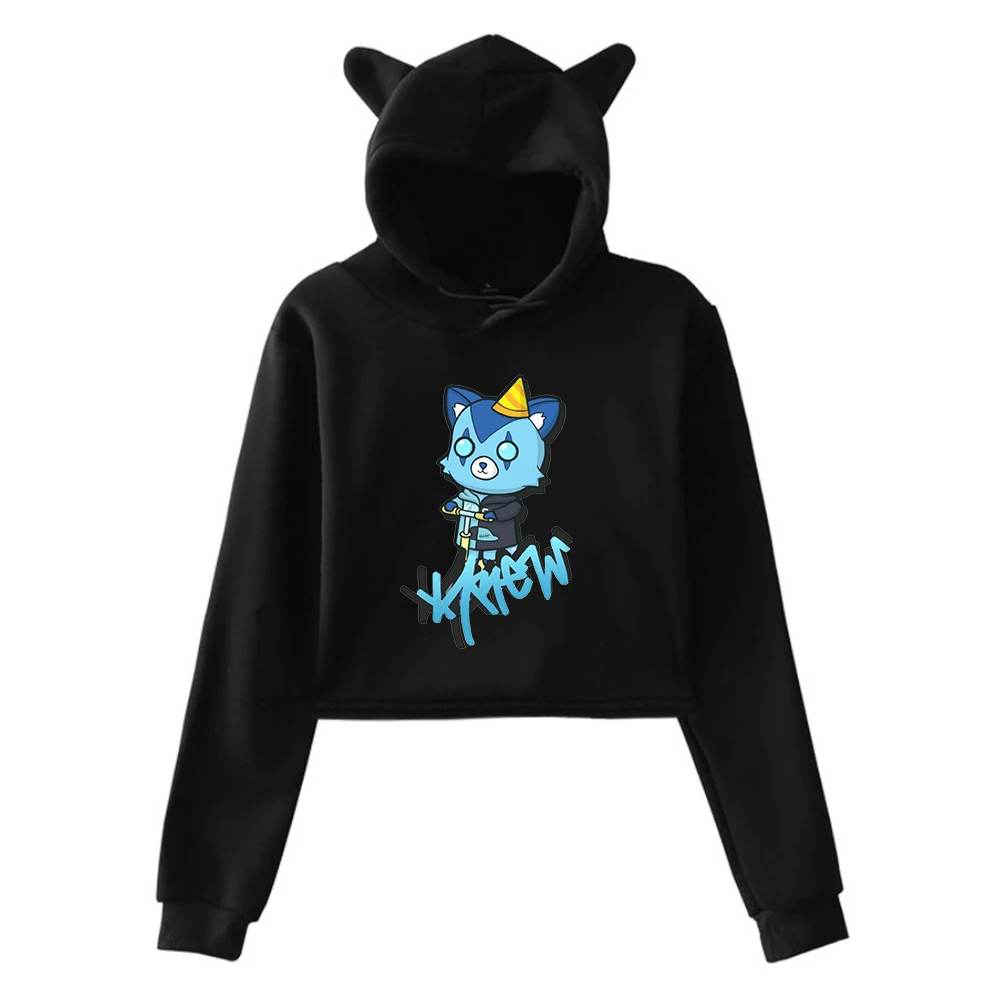 

ItsFunneh Krew District Merch Pullover Cat Ear Hoodie Long Sleeve Sweatshirts Female Crop Top Women's Clothes