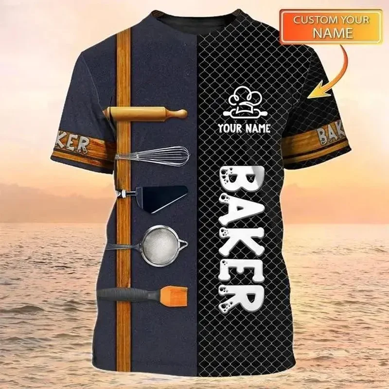 1 Piece Custom Your Picture Newest Summer Men S T-Shirt Pastry Chef Baker Custom Name 3D Printed T Shirt Unisex Casual Bakery Un