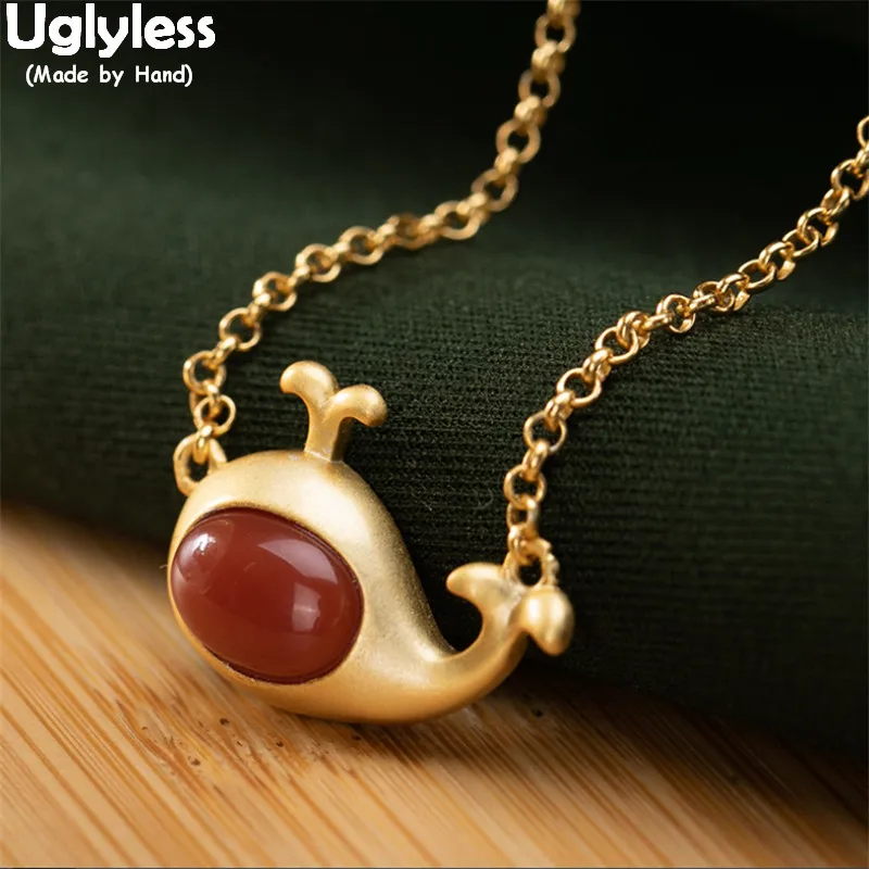 Uglyless Protecting Ocean Water Spray Whale Necklaces Earrings for Women Agate Pendants Necklaces +Chain 925 Silver Jewelry Sets