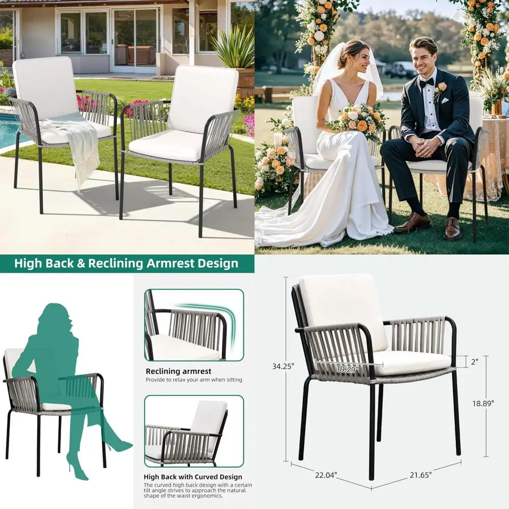 

All-Weather Stackable Outdoor Wicker Patio Armchairs Set of 2 Bistro Chairs