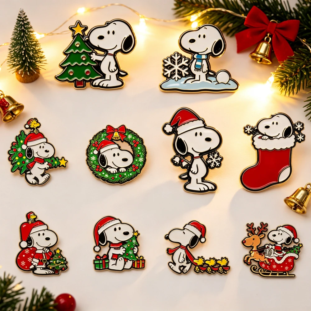 10 Stück Weihnachts-Cartoon-Welpen-Anstecknadeln-Set, niedliche Hunde-Broschen für die Feiertage, dekorative Ansteckabzeichen für Kleidung und Accessoires – Detail 1