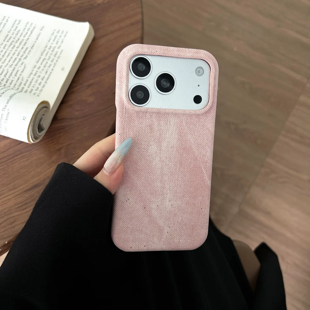 Retro Leder Rahmenlose Denim Glitzer Stoßfänger Handyhülle für iPhone 17 Air 16 15 14 13 12 Pro Max Stoßfeste Schutzhülle