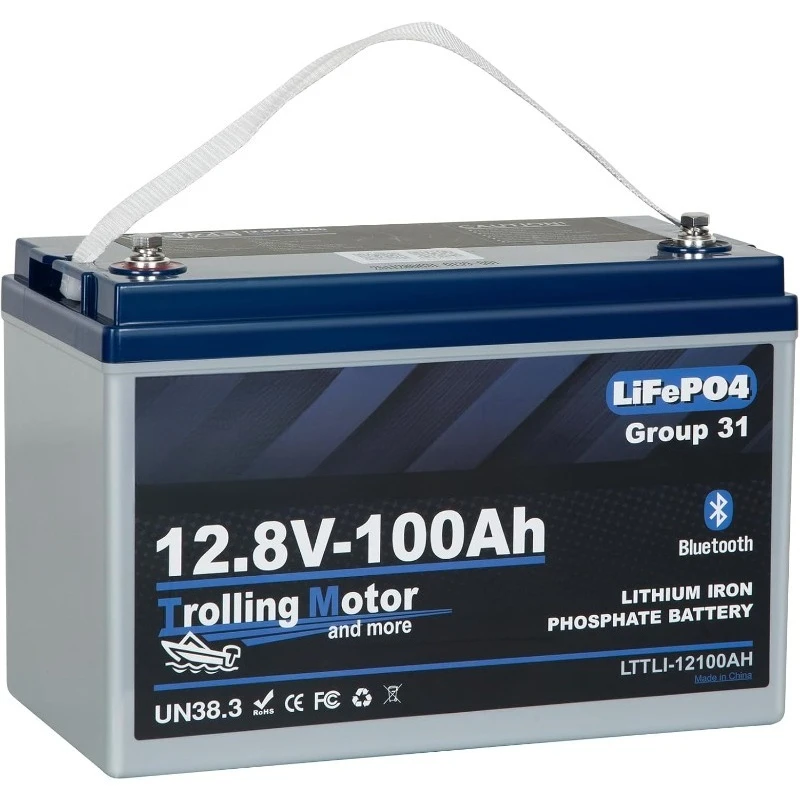 

12V 100Ah TM Bluetooth LiFePO4 Lithium Battery, Built-in 120A BMS, Low-Temp Protection Group 31 Deep Cycle 500A/3S Peak Di