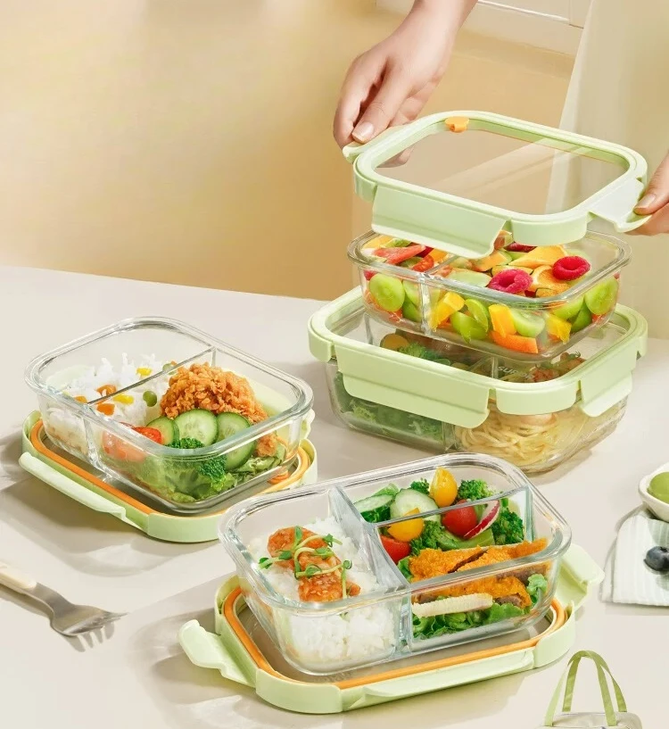 

PYH glass lunch box, microwave oven heating , office workers separate and fruit fresh-keeping bento box