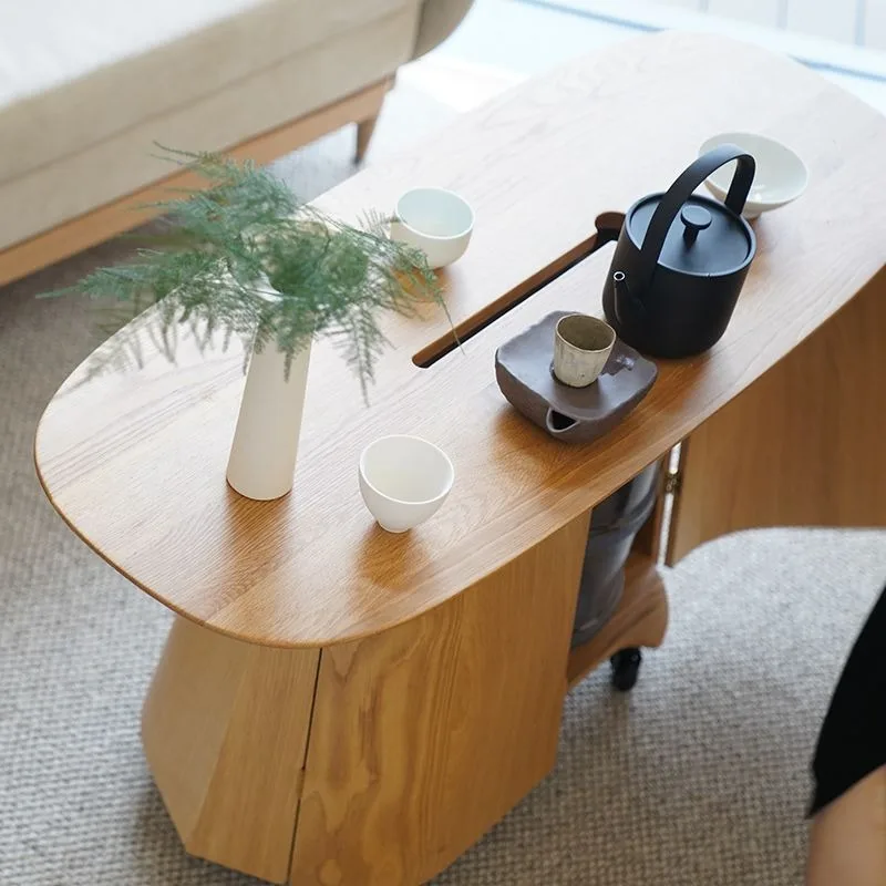 Coffee table movable solid wood tea table living room household small apartment creative design high-end side table