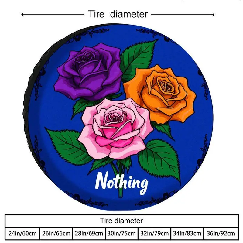 Premium Polyester Fiber Tire Cover With Elegant Rose Pattern (Pink/Yellow/Purple On Navy ) - UV-Resistant, Durable & Easy-Clean