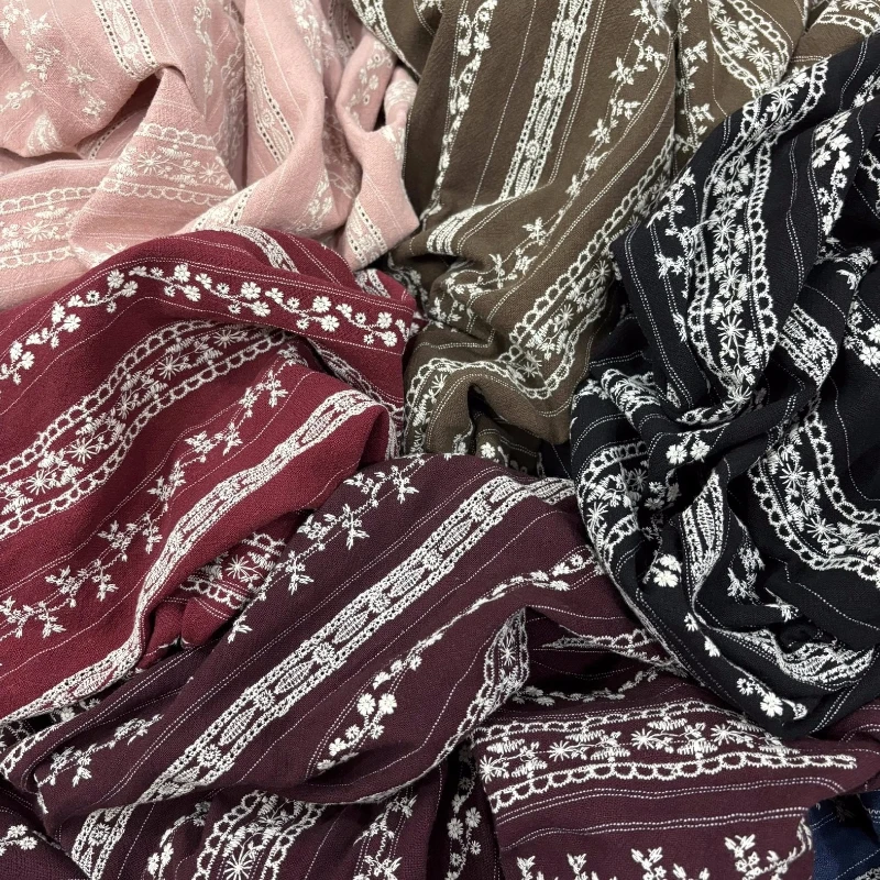 

Embroidered Striped Linen Cotton Fabric for Autumn Winter Ethnic Style Outerwear Clothing Designer Diy Sewing Material Cloth