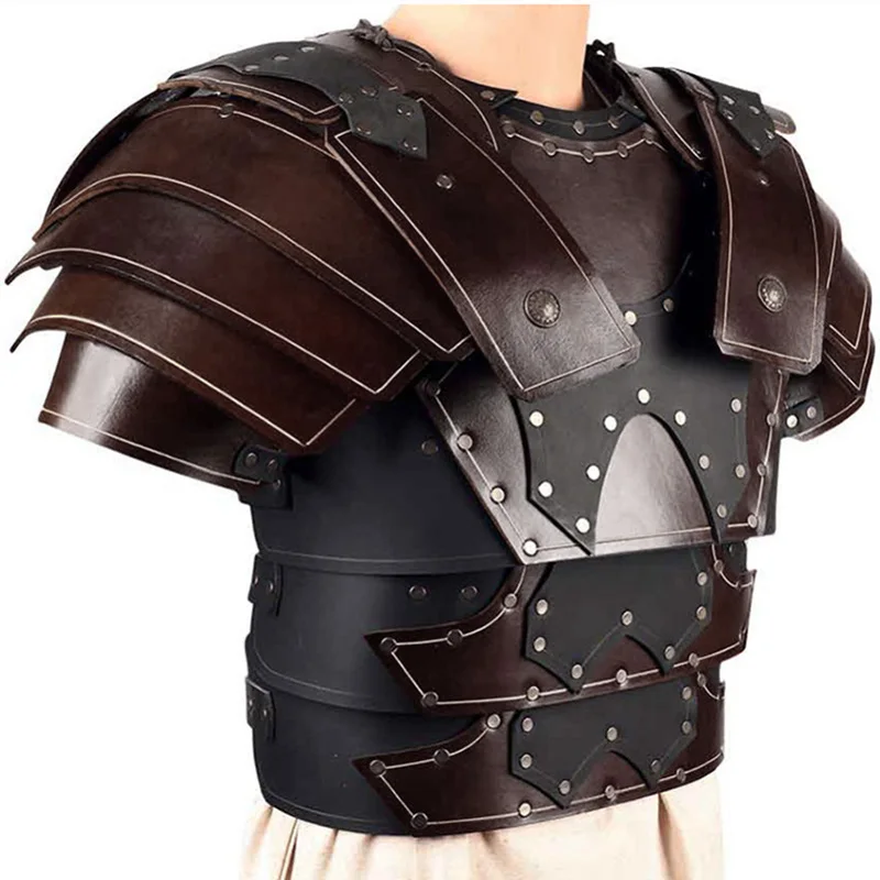 Medieval Viking Knight Cosplay Costume Gladiator Shoulder Chest Armor Steampunk PU Leather Breastplate Gothic LARP Vest Cuirass