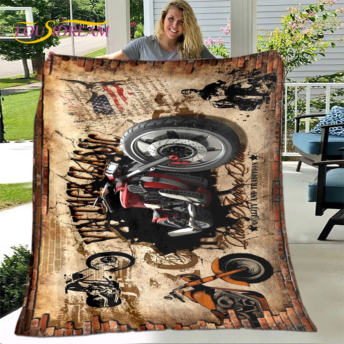 Retro Vintage Motorcycle skull Soft Plush Blanket,Flannel Blanket Throw Blanket for Living Room Bedroom Bed Sofa Picnic Cover