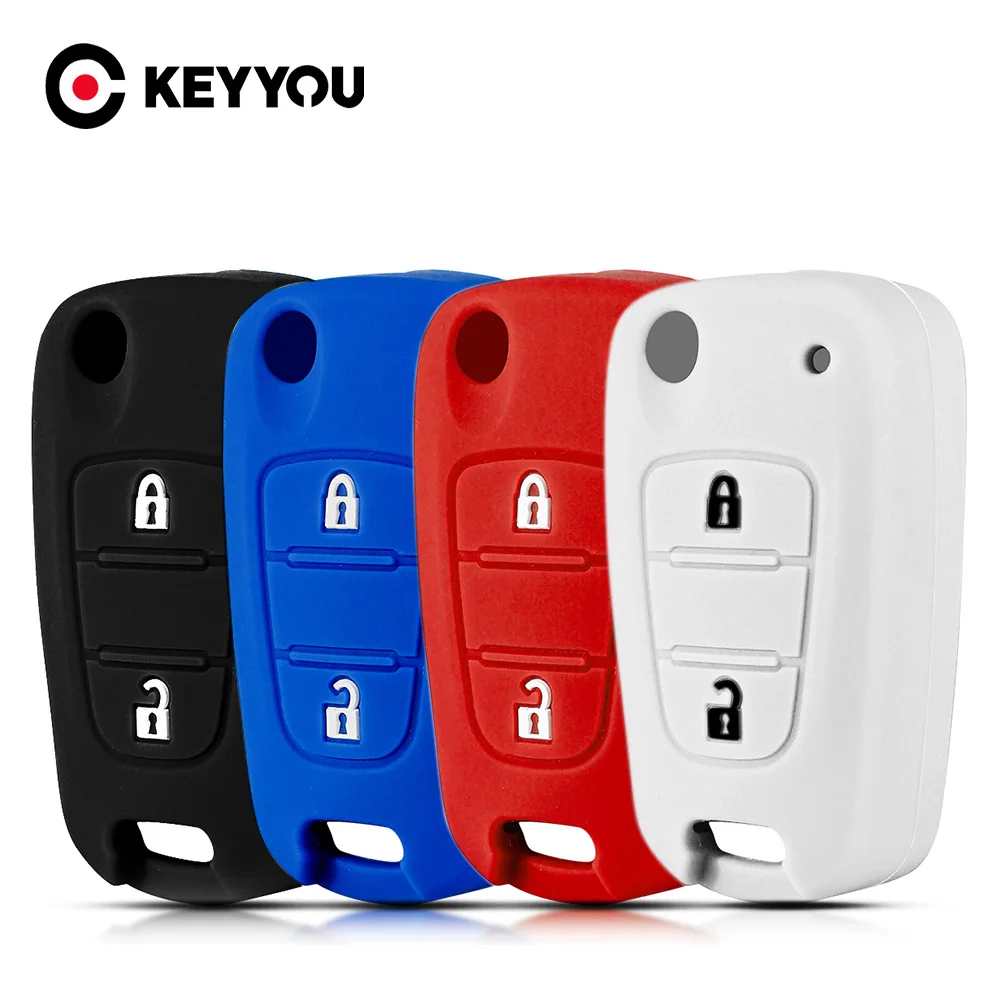 KEYYOU 2 Buttons For Hyundai Verna For Kia Picanto Silicone Rubber Car Key Case Fob Protection Holder Cover Remote Keychain