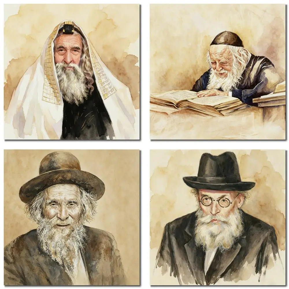 Large Judaica Canvas Print Rav Chaim Kanievsky Traditional Jewish Portrait Rabbi Wall Art Gift Decor for Living Room Synagogue 