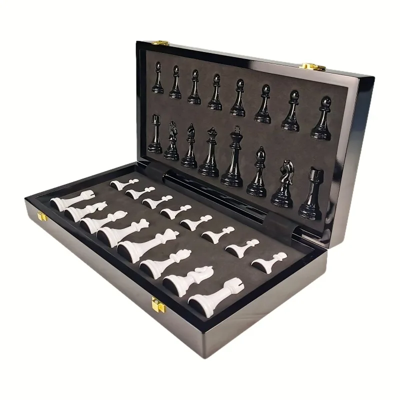 15-Inch High-End Folding Wooden Chess Set - Educational Intellectual Game for Adults & Students