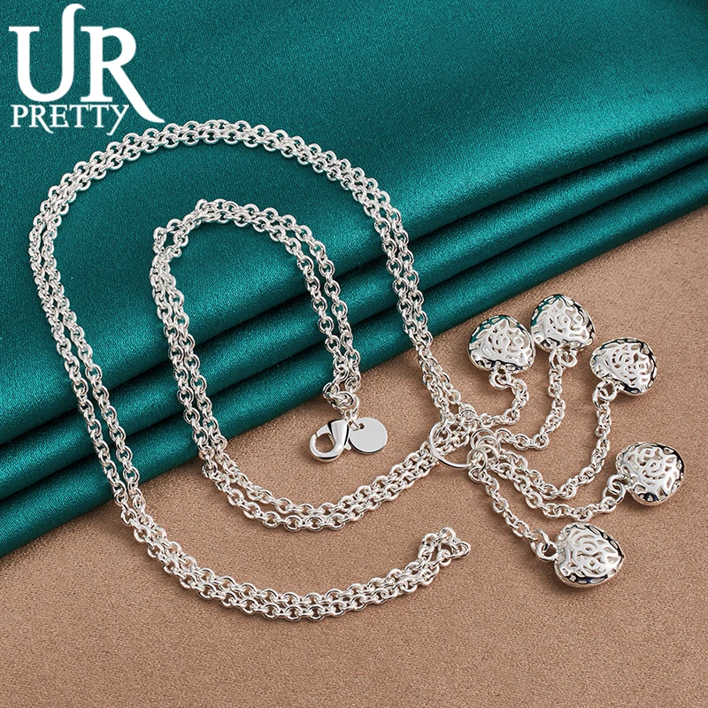 UPRETTY New 925 Sterling Silver Five Heart Necklace 18 Inch Chain For Woman Party Wedding Engagement Charm Jewelry Gift