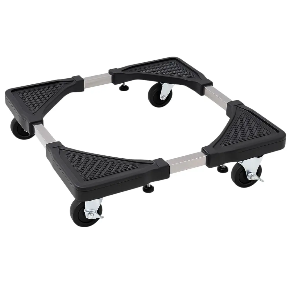 Mobile Dolly Cart Adjustable Furniture Roller Base with 4 Locking Rubber Wheels, PP and Stainless Steel Moving Trolley for
