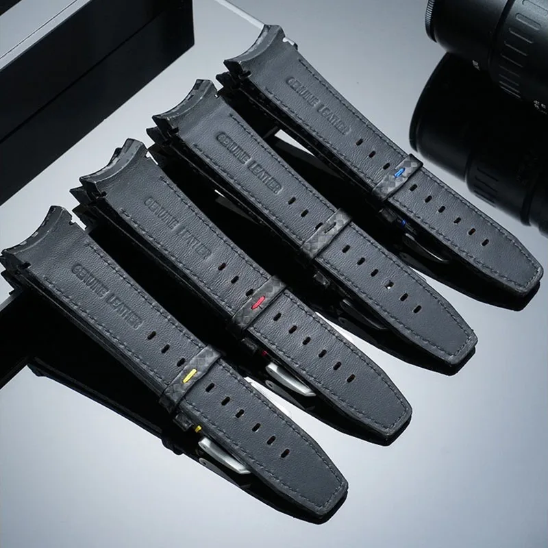 For Tissot 1853 Watch T079 Luchi Series T079 427A Curved End Leather Carbon Fiber Pattern Watch Strap Arc Watchband 23mm