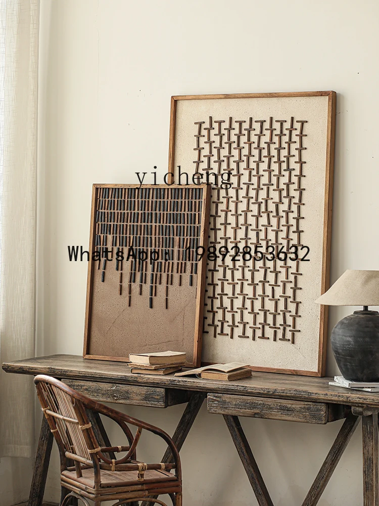 x1 Old Pine Wood Living Room Background Wall Hanging Painting Retro Homestay Wall Wabi-Sabi Style Solid Wood Wall Art