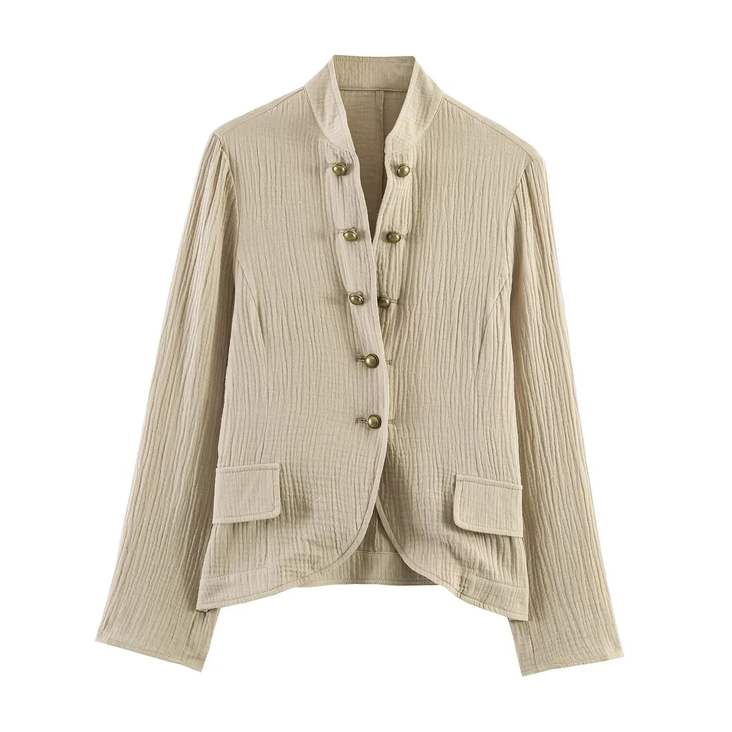 

Withered Fashion Temperament Women's Clothing Wholesale Stand Collar Double Breasted Suit Jacket Woman Clothes Tops