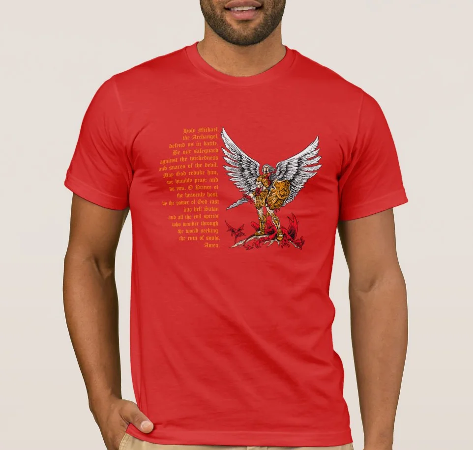 The Archangel St Michael Prayer Catholic Church T Shirt. Short Sleeve 100% Cotton Casual T-shirts Loose Top Size S-3XL