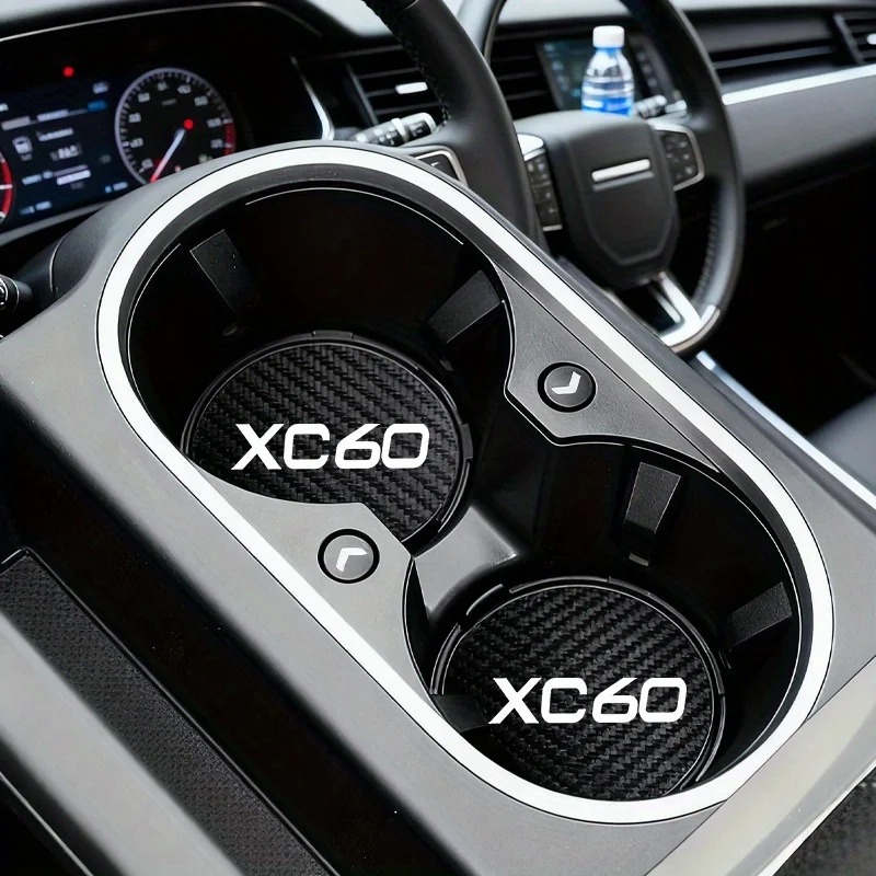 2PCS Carbon Fiber Car Cup Holder Coasters for Volvo XC60 Non-Slip Durable Easy to Clean. Anti-Slip Cup Insert Pads