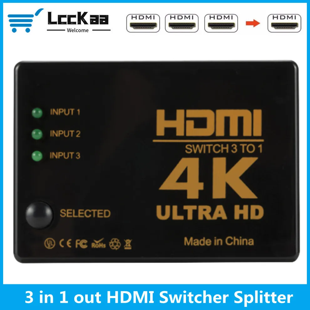 LccKaa 4K Splitter Switch compatibile HDMI 3x1 Switcher TV 3 in 1 Out Screen convertitore Splitter HDMI 4K per Computer HDTV PS3/4