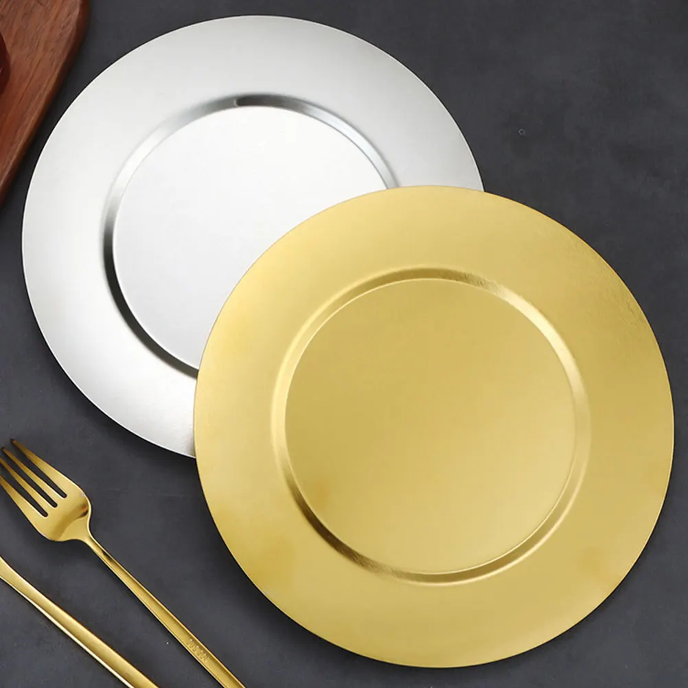 

1pc Stainless Steel 10 Inch Round Metal Dinner Plate For Steak Sushi Dessert Serving Korean Style Shallow Dish Food Plate