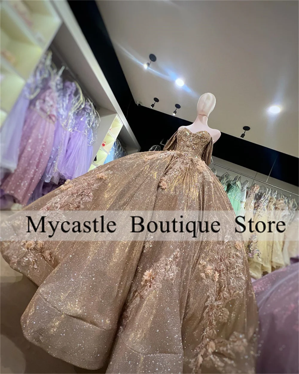 Luxury Champagne Lace Appliques Ball Gown Quinceanera Dresses 2024 3D Flowers Crystals Sweet 16 Dress Corset Vestidos De 15 Años